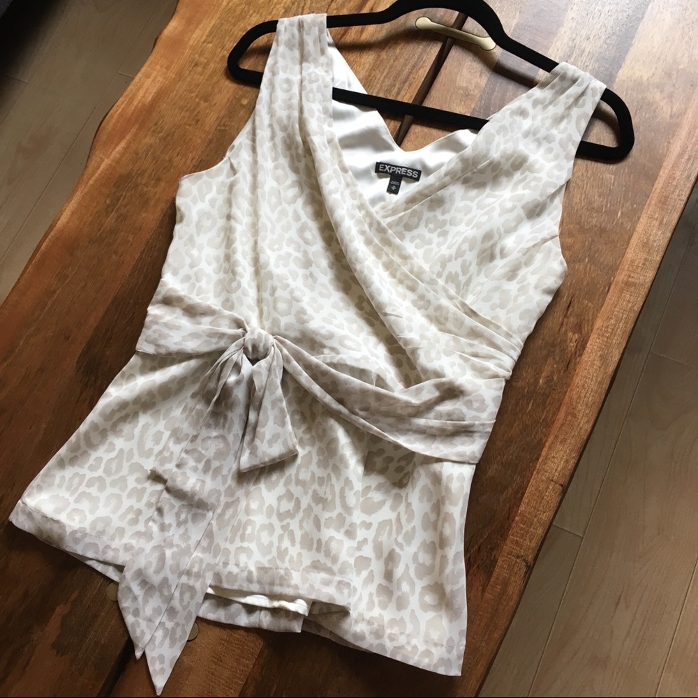 Express Sleeveless Wrap Top Cheetah Print EUC